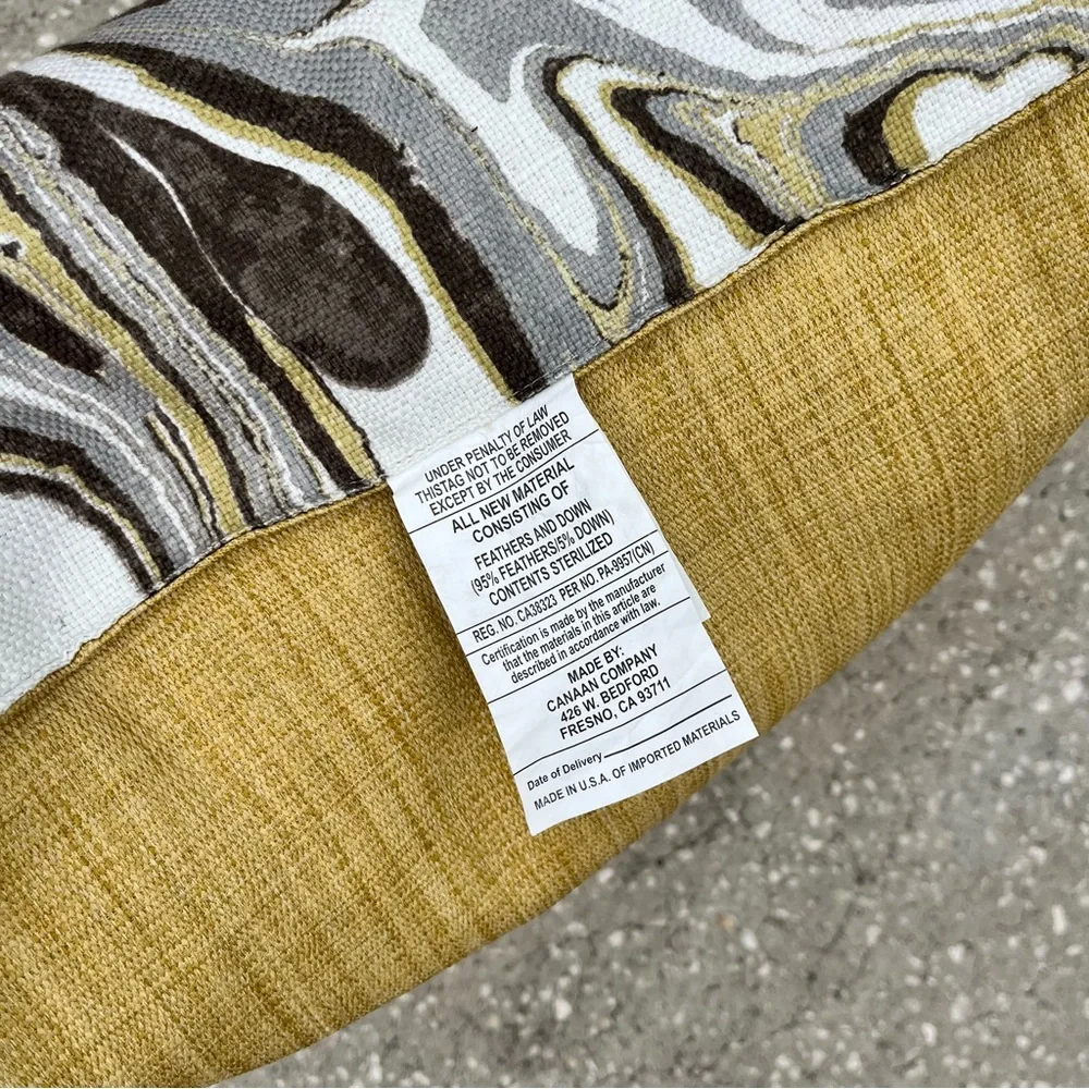 NEW Canaan Feather Throw Pillow Swirl Yellow Gray